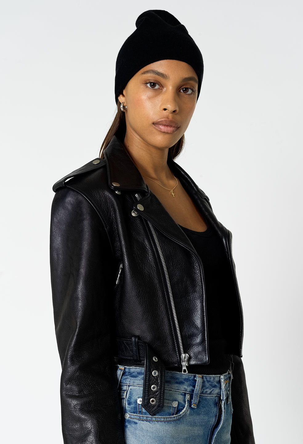 cropped leather biker jacket