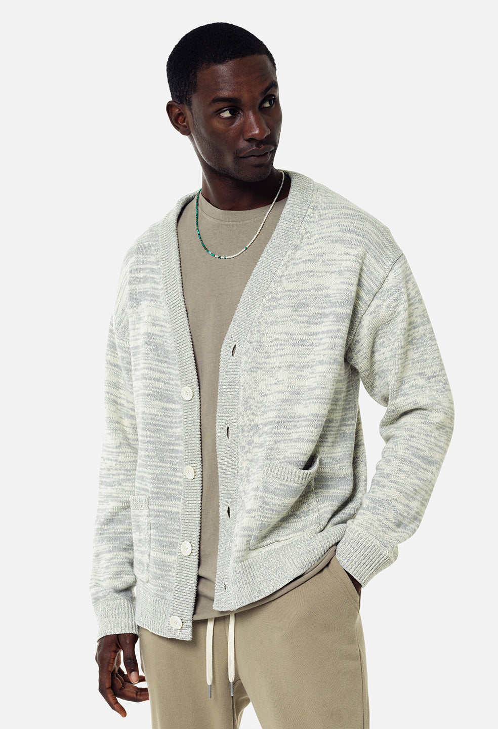 Glitch Knit Cardigan / Ivory X Ash