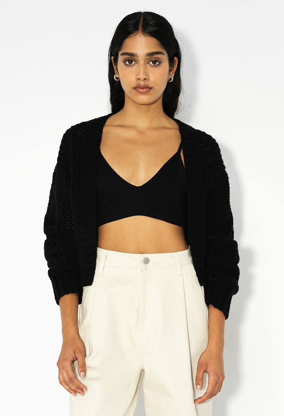 John Elliott - Women's Foam Boucle Cropped Cardigan / Black