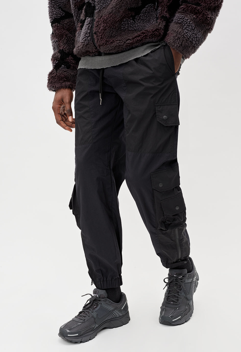 black nylon cargo pants